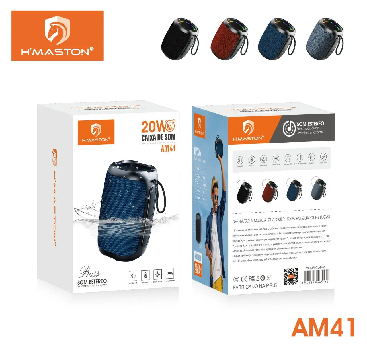 H'Maston AM41 Caixa de Som Bluetooth 20W à Prova D'Água