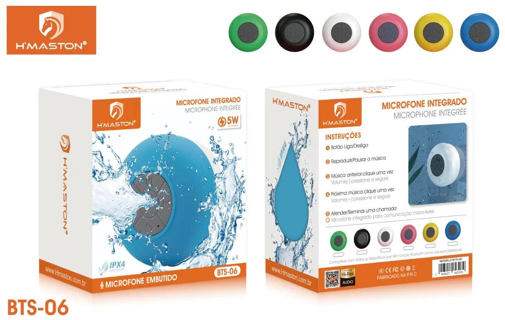 H'Maston BTS06 Mini Caixinha Som Bluetooth Pequena Portátil à Prova d'Água