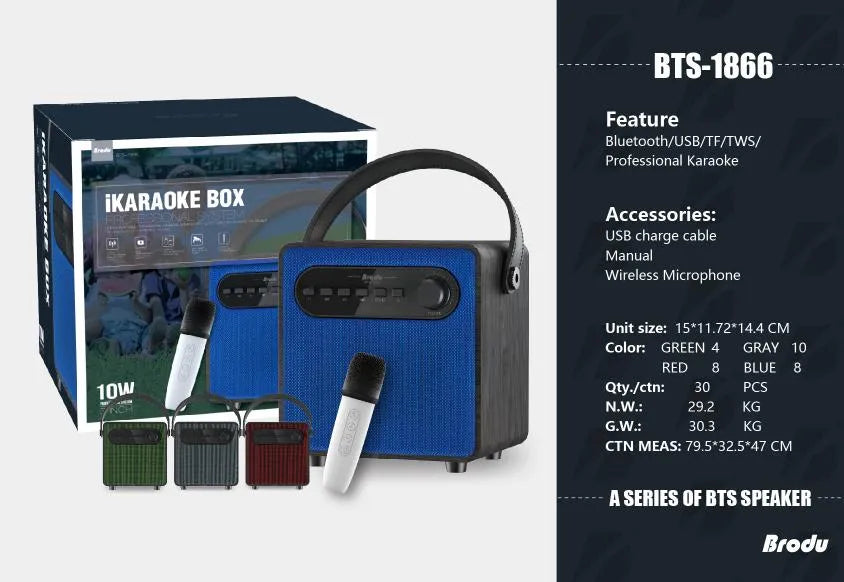 H'Maston BTS-1866 Caixa de Som com Microfone Wireless
