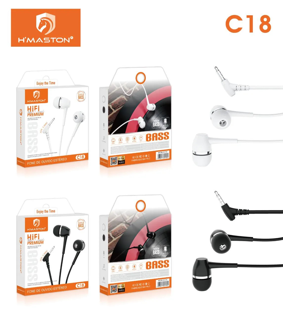 H'Maston C18 Fone de Ouvido Intra-Auricular Premium com Fio