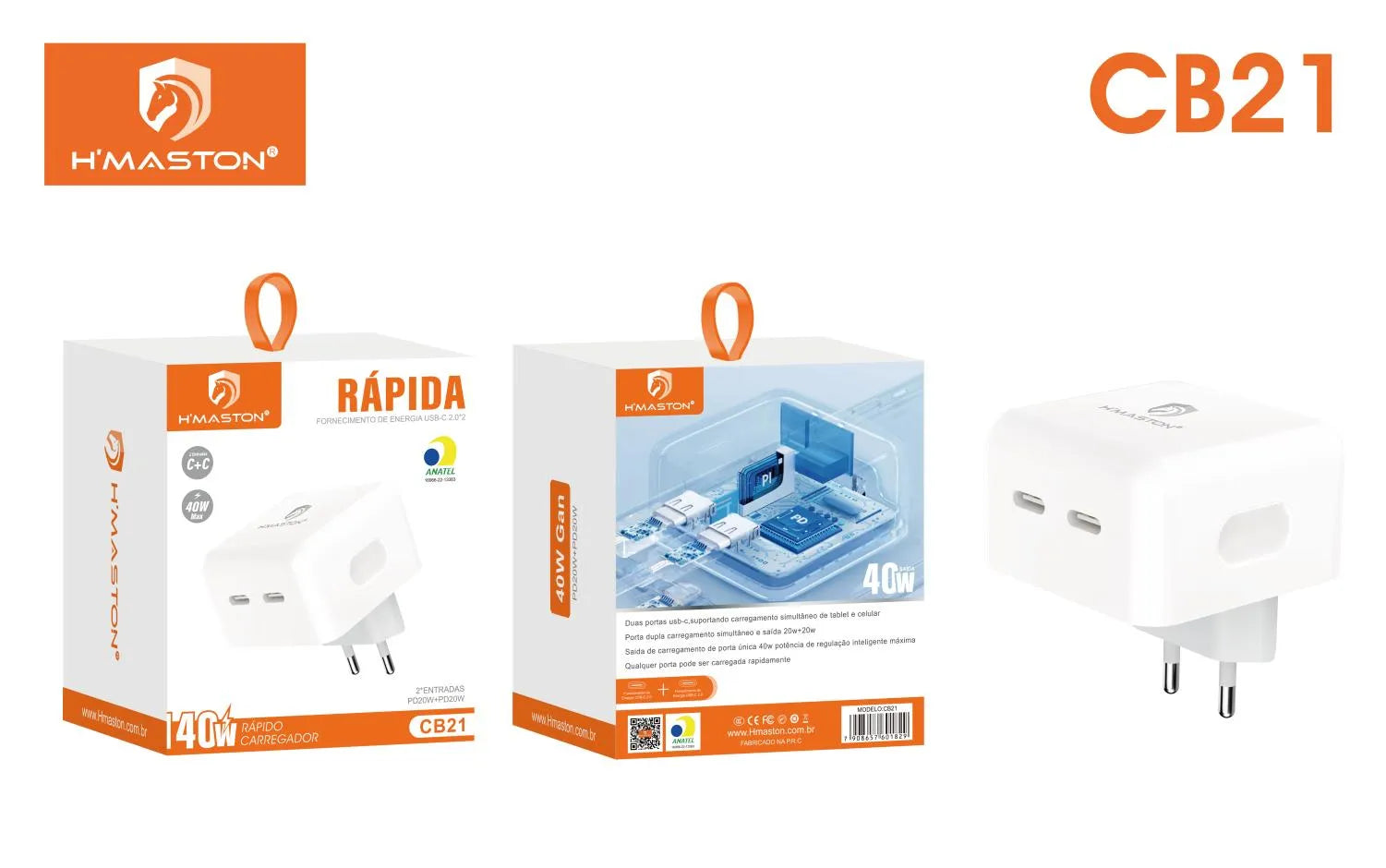 H'Maston CB21 Fonte Carregador Turbo 40W USB-C Branco