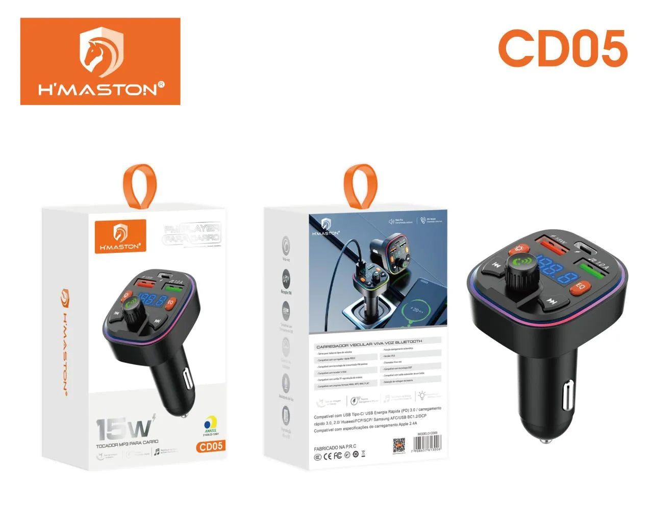 H'Maston CD05 Transmissor FM Bluetooth Áudio e Chamadas Veiculares