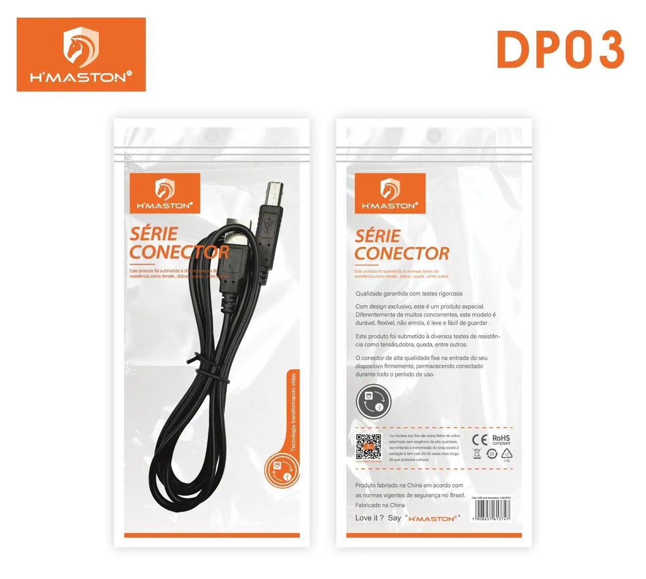 H'Maston DP03 Cabo USB para Impressora 1.5M com Ferrite