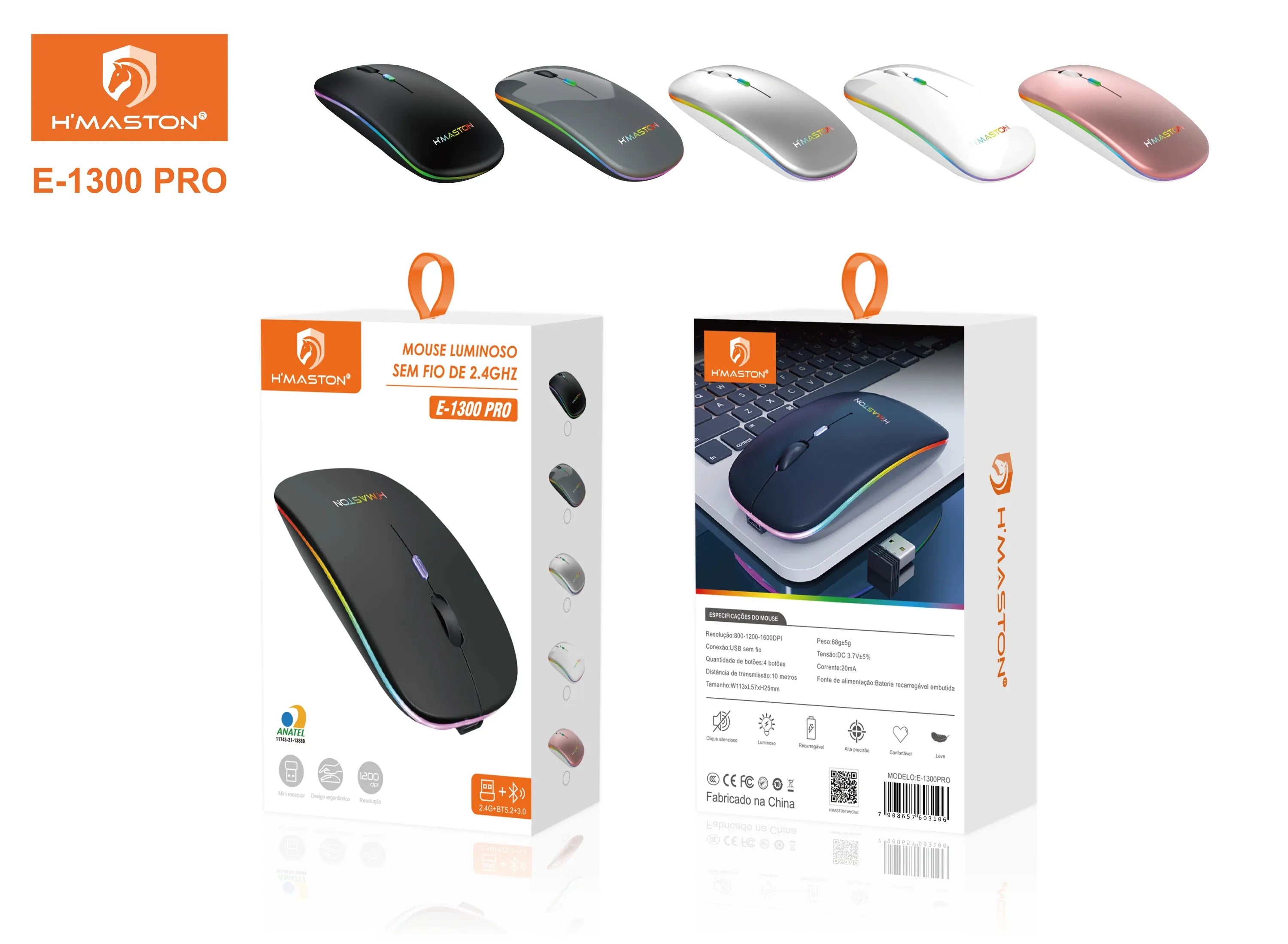 Mouse Sem Fio Bluetooth H'Maston E1300 Pro Recarregável – E-LEADER ...