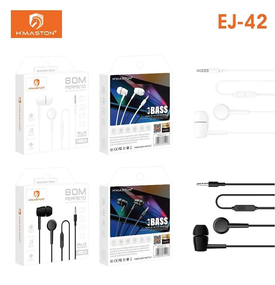 H'Maston EJ42 Fone de Ouvido com Microfone Integrado