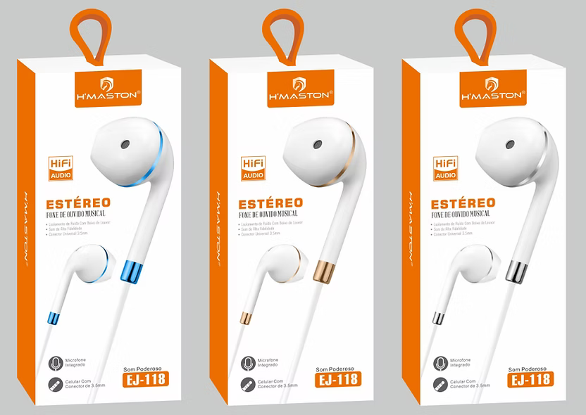 H'Maston EJ118 Fone de Ouvido 3,5mm - Estéreo Leve e Confortável