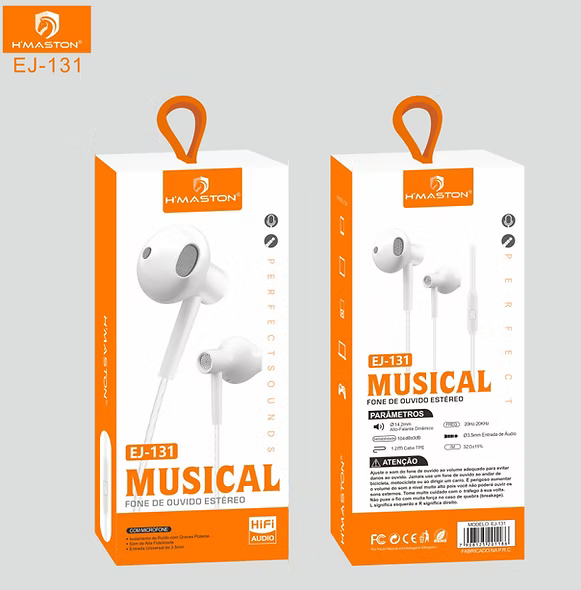 H'Maston EJ131 Fones de Ouvido P2 - Estéreo Leves e Confortáveis