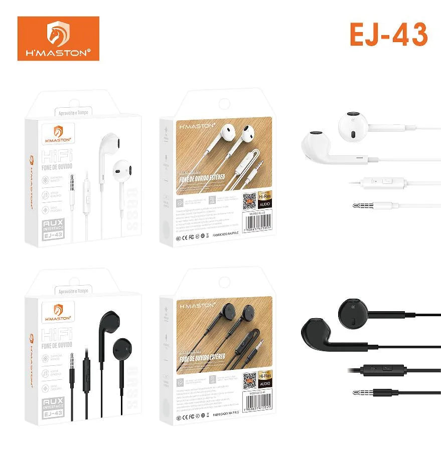 H'Maston EJ43 Fone de Ouvido Hi-Fi com Graves Potentes
