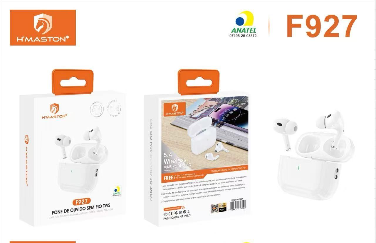 H'Maston F927 Fone de Ouvido TWS Bluetooth 5.4 Estável e Confortável