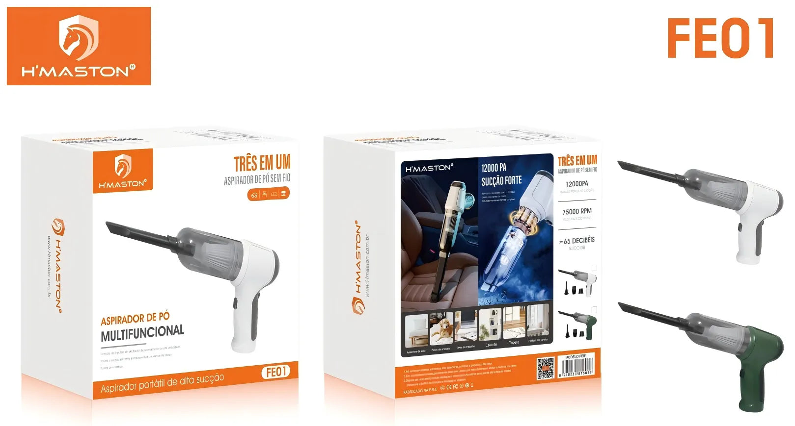 H'Maston FE01 Aspirador Portátil 3 em 1 Recarregável e Compacto