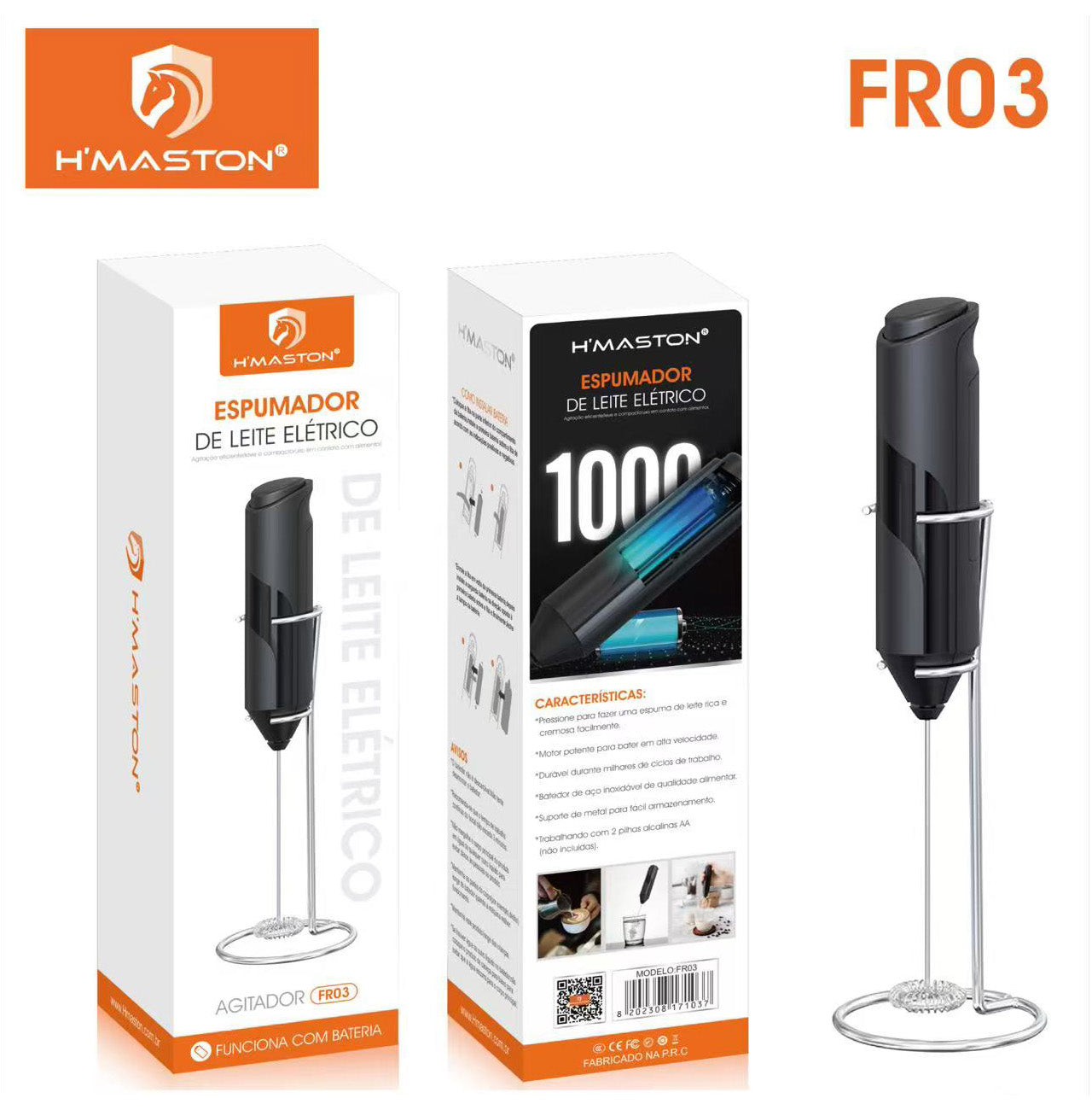 H'Maston FR03 Espumador de Leite Elétrico Portátil e Prático