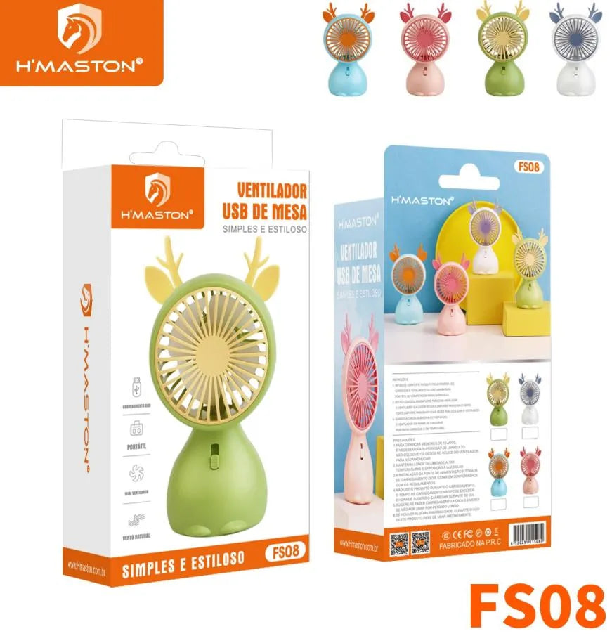 H'Maston FS08 Mini Ventilador - Portátil, 2 Velocidades e Luz!