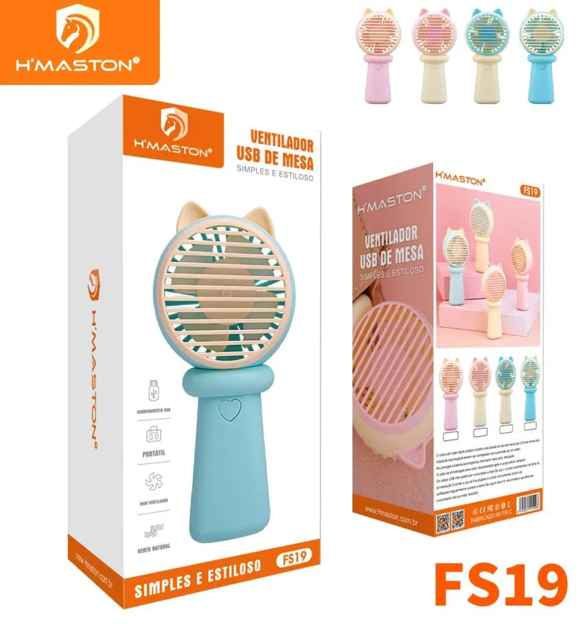 H'Maston FS19 Ventilador Mini Recarregável Rosa Portátil