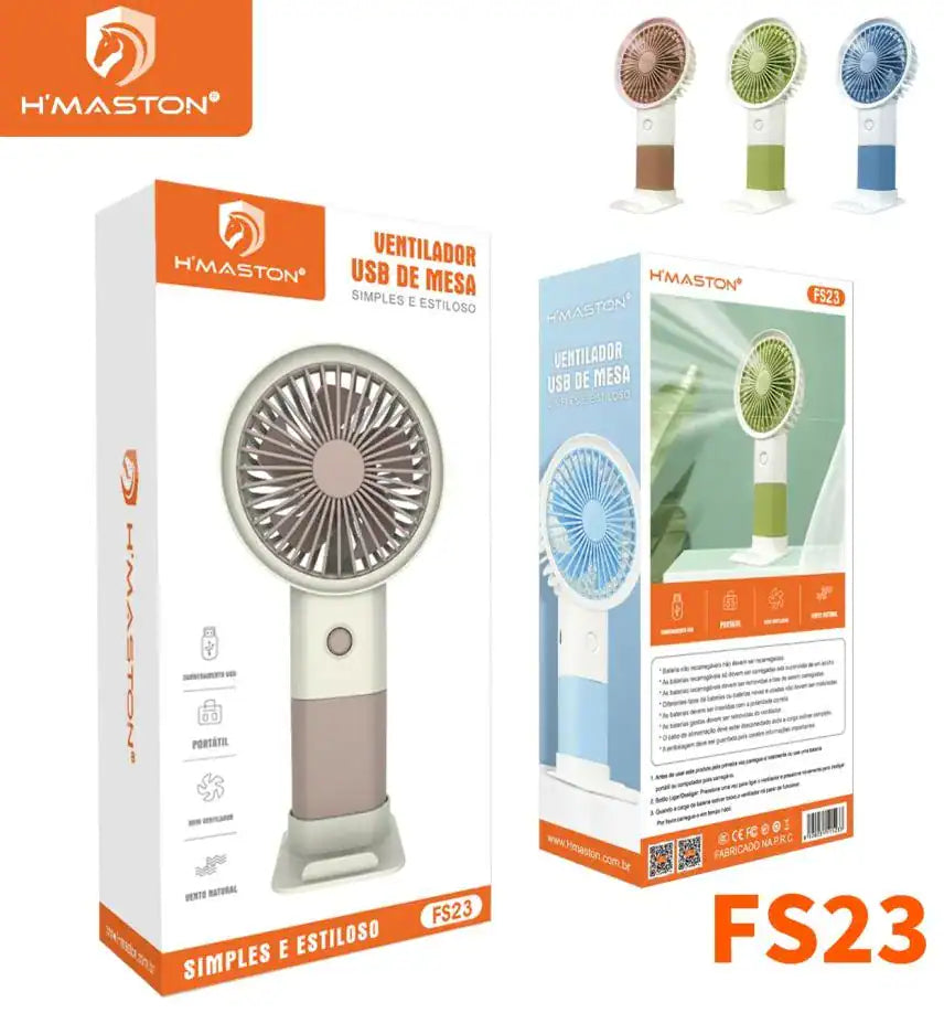 H'maston FS23 Mini Ventilador Recarregável Portátil e Multifuncional