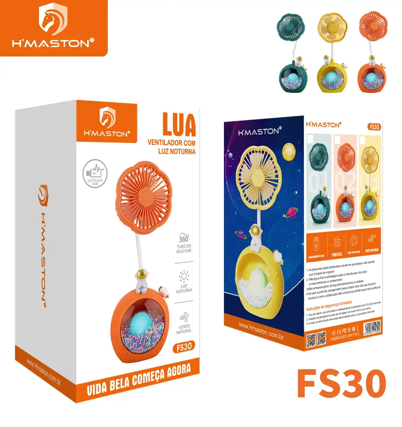 H'Maston FS30 Mini Ventilador Portátil com Luz Noturna