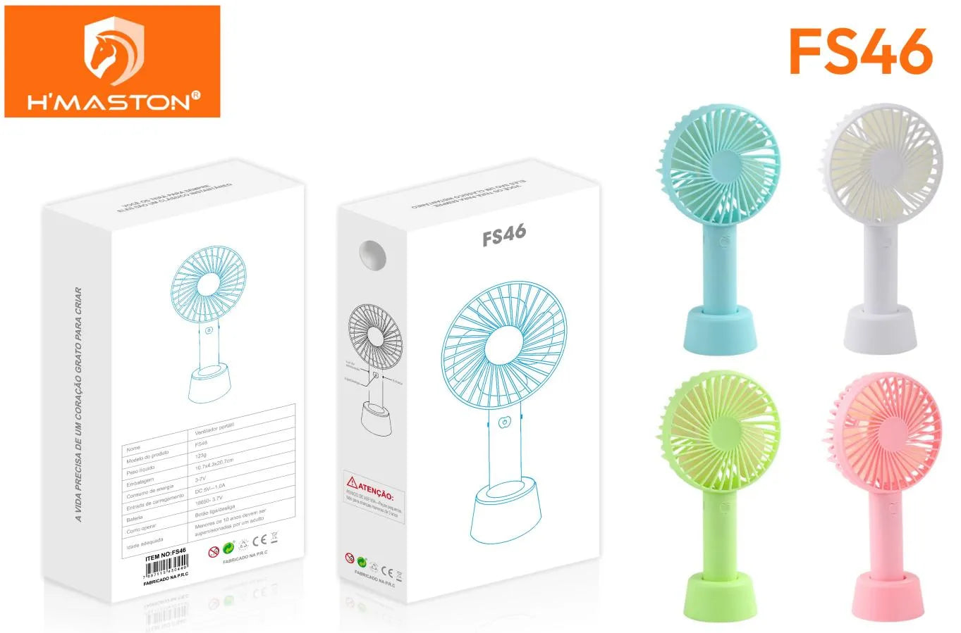 H'Maston FS46 Mini Ventilador Recarregável Portátil e Silencioso