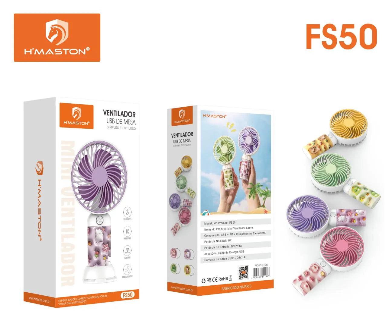 H'Maston FS50 Mini Ventilador Multifuncional Recarregável Portátil