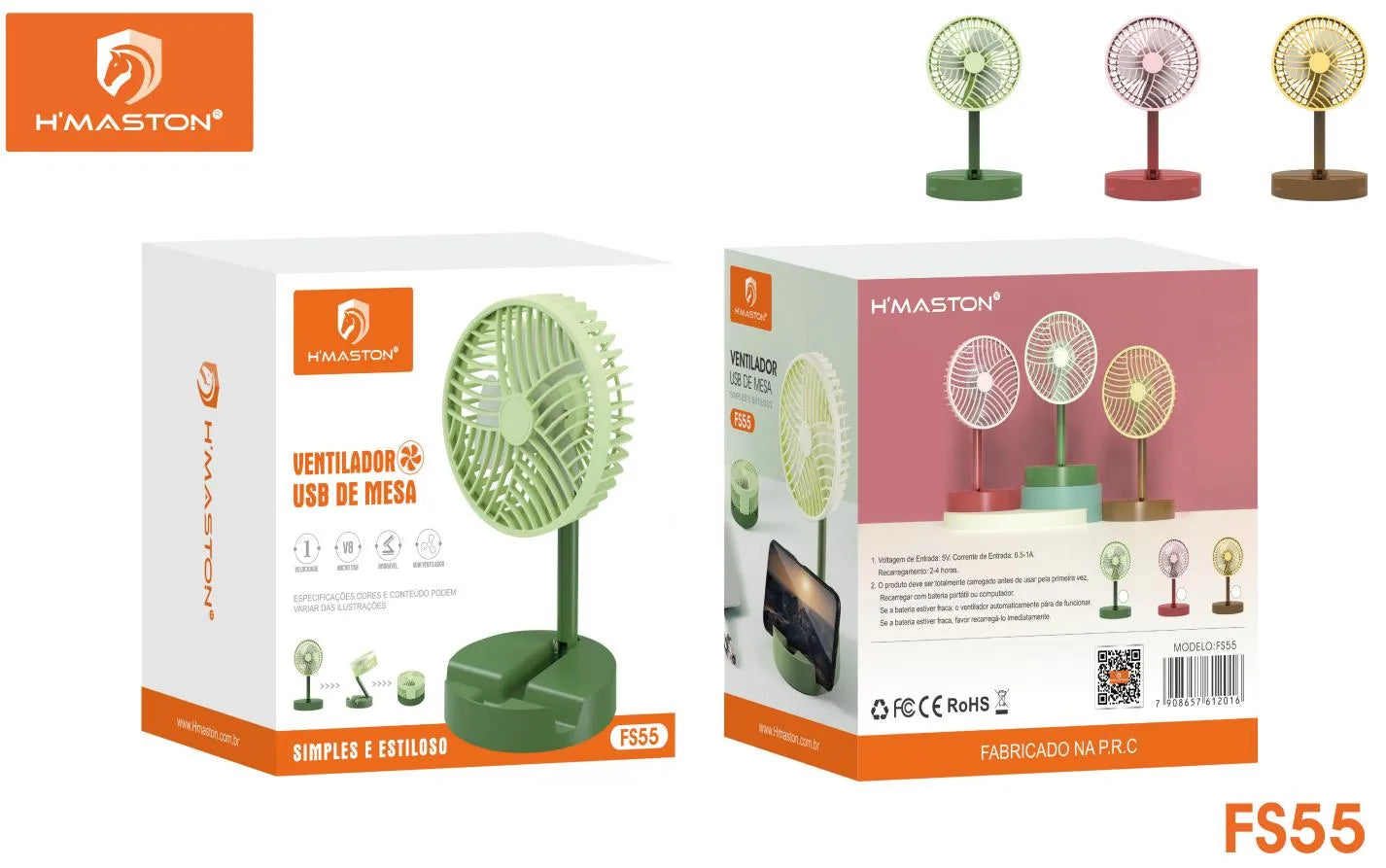 H'Maston FS55 Mini Ventilador Multifuncional Recarregável