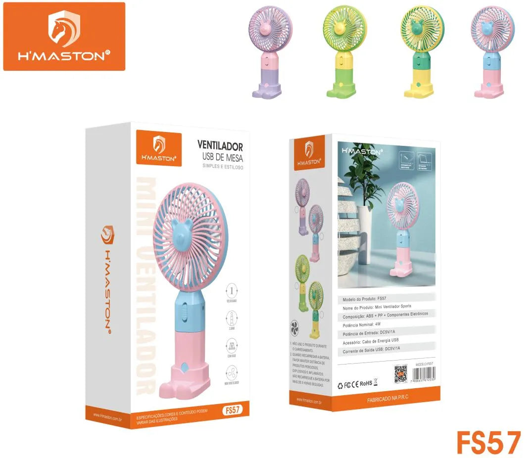 H'Maston FS57 Mini Ventilador Recarregável Portátil e Silencioso