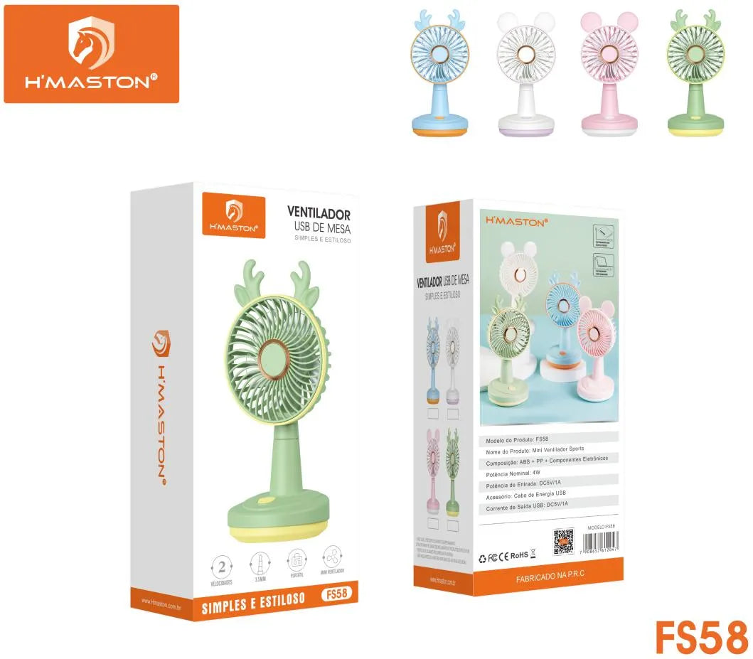 H'Maston FS58 Ventilador Mini Recarregável Portátil e Silencioso