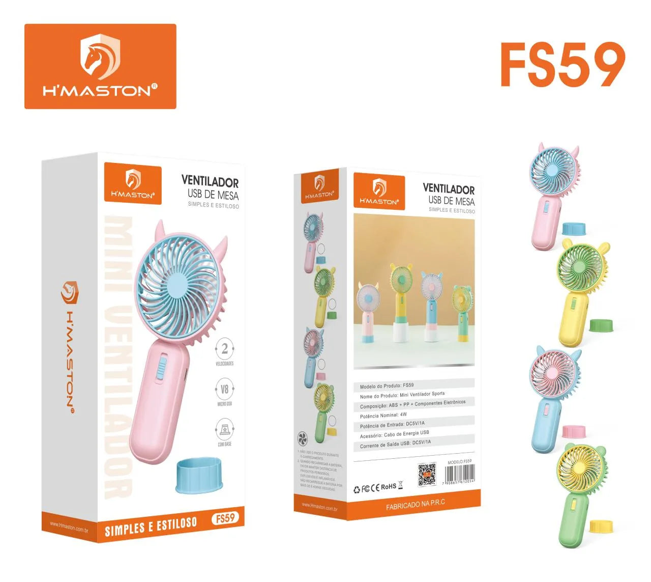 H'Maston FS59 Mini Ventilador Recarregável Portátil e Silencioso