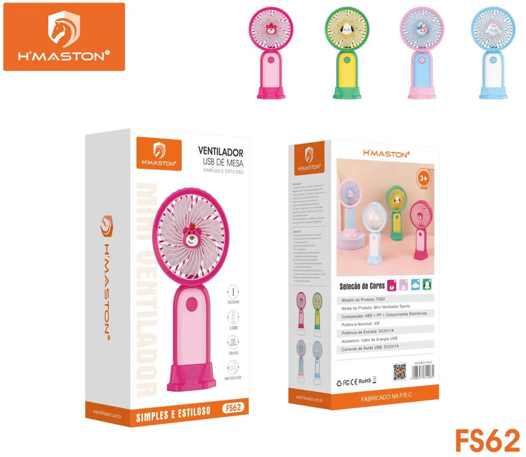 H'Maston FS62 Ventilador Mini Recarregável Portátil e Silencioso