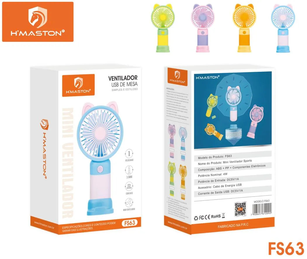 H'Maston FS63 Mini Ventilador Portátil Recarregável e Silencioso