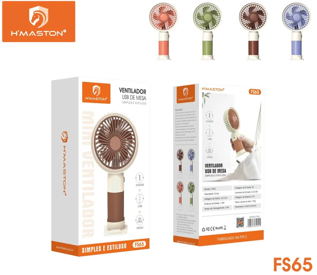 H'Maston FS65 Mini Ventilador Recarregável Portátil e Silencioso