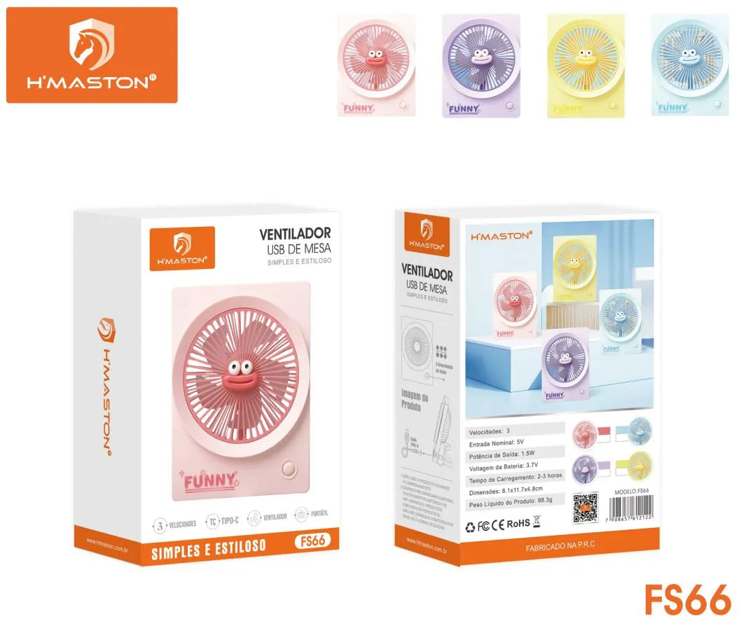 H'Maston FS66 Ventilador Mini Recarregável Multifunção Portátil