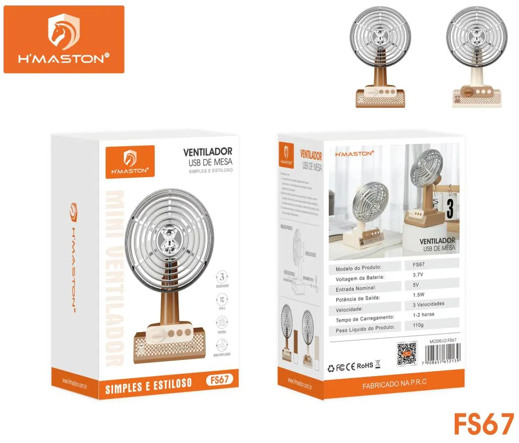 H'Maston FS67 Mini Ventilador Recarregável Portátil e Multifuncional