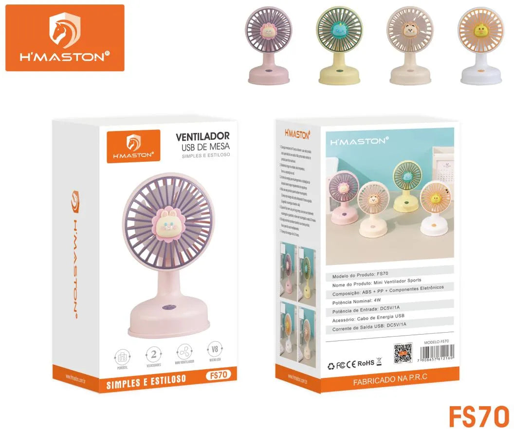 H'Maston FS70 Mini Ventilador Recarregável Portátil e Silencioso