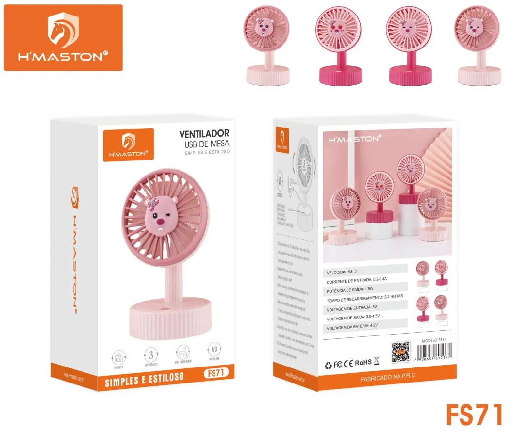 H'Maston FS71 Mini Ventilador Recarregável Portátil e Silencioso