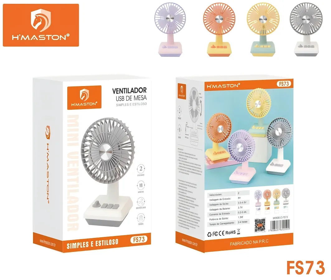 H'Maston FS73 Mini Ventilador Recarregável - Conforto e Praticidade