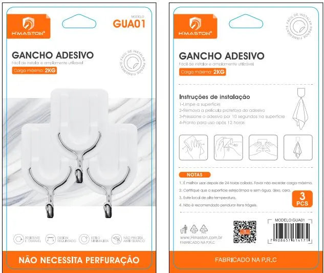 H'Maston GUA01 Gancho Adesivo para Roupas e Toalhas