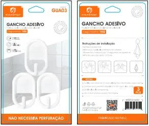 H'Maston GUA03 Gancho Adesivo Forte para Roupas e Toalhas