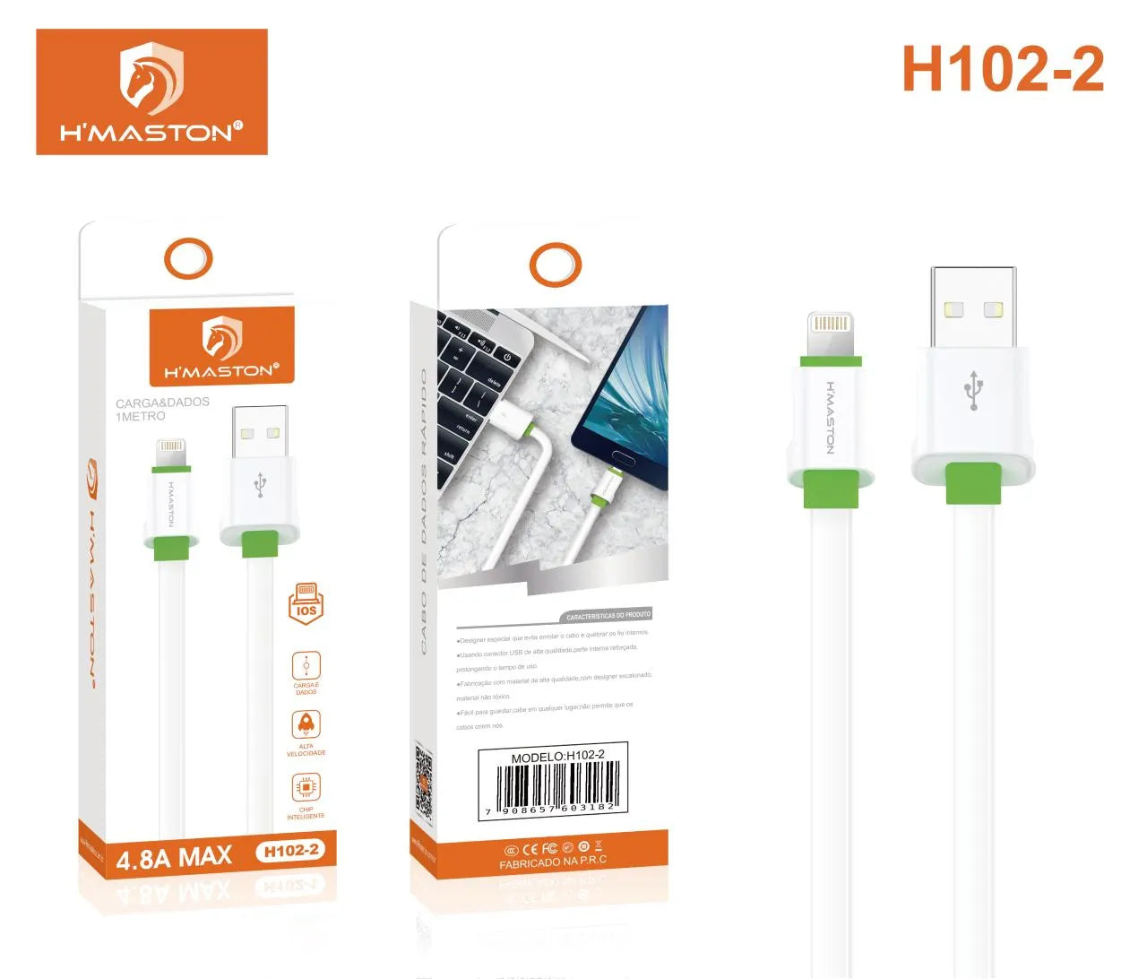 H'Maston H102 Cabo Carregador Rápido 4.8A 1m - Alta Durabilidade