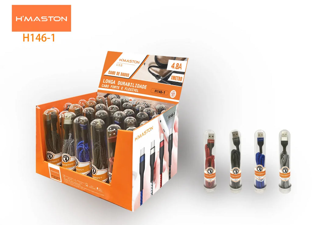 H'Maston H146 Cabo Tubinho 4.8A - Carga e Dados 1m Flexível