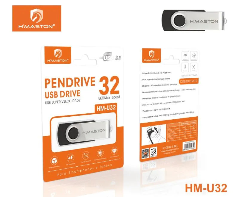 H'maston HM-U32 Pen Drive 32GB USB 3.0 Alta Velocidade