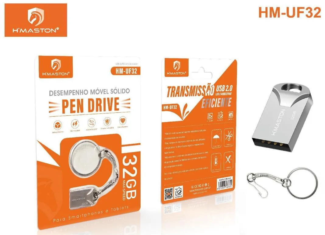H'Maston HM-UF32 Pendrive Metal 32GB USB 2.0 Chaveiro Elegante