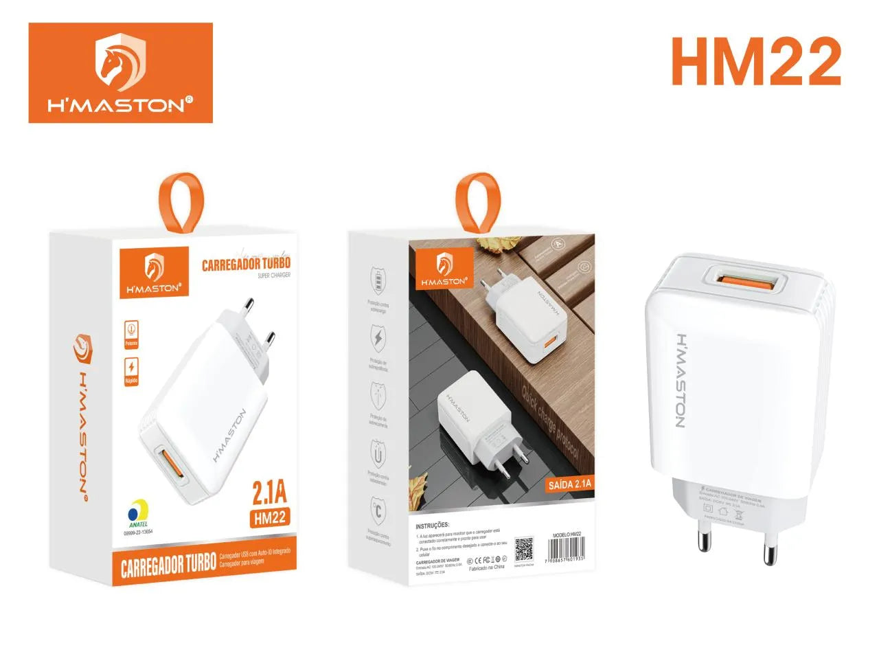 H'Maston HM22 Carregador Turbo 2.1A USB Bivolt Rápido