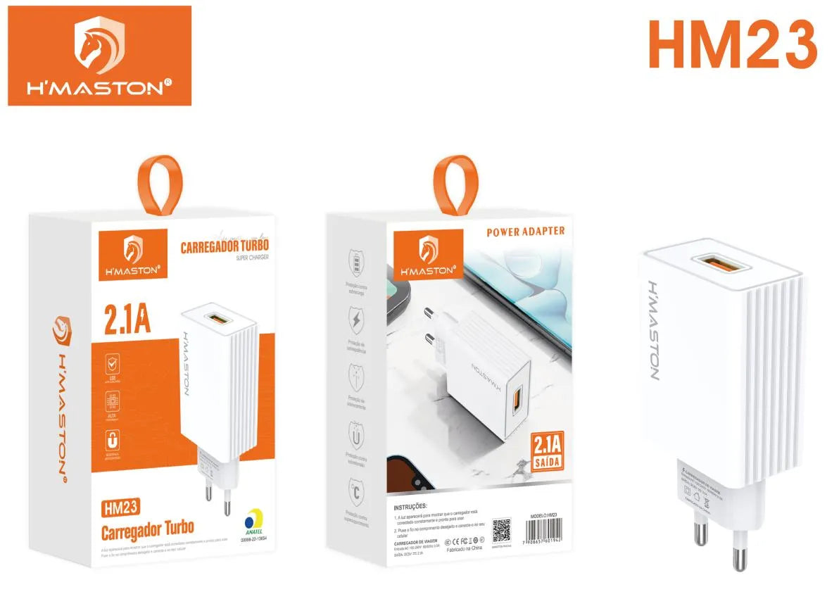 H'Maston HM23 Carregador Turbo Rápido e Seguro 2.1A USB