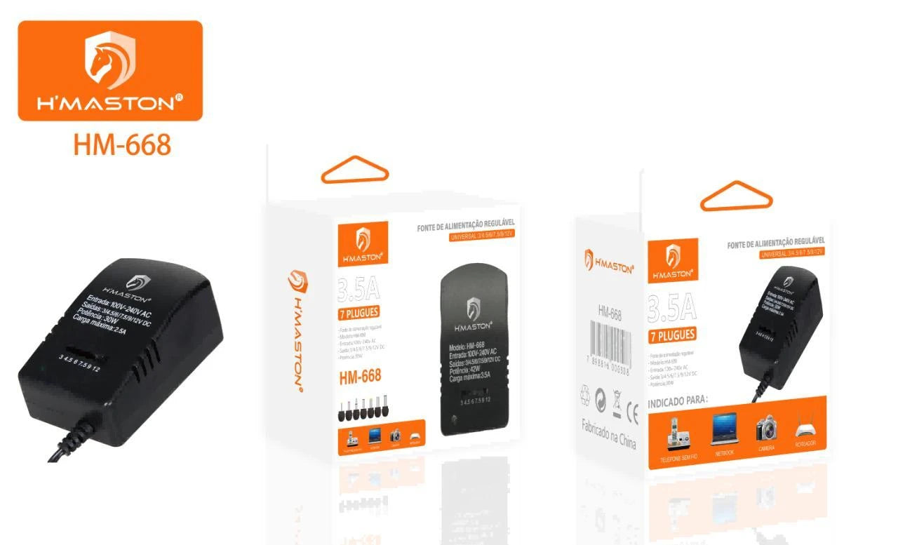 H'Maston HM-668 Fonte Regulável 3-12V 3,5A com 7 Plugues