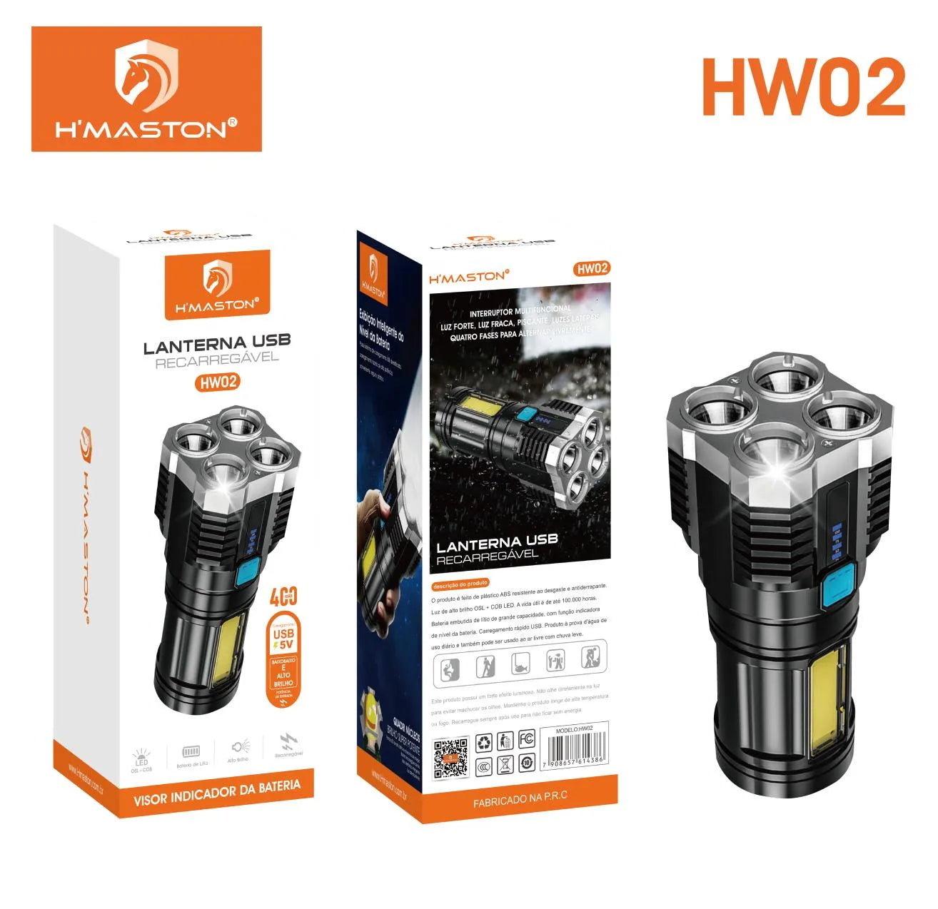 H'Maston HW02 Lanterna de Cabeça Recarregável 9 LEDs à Prova D'água