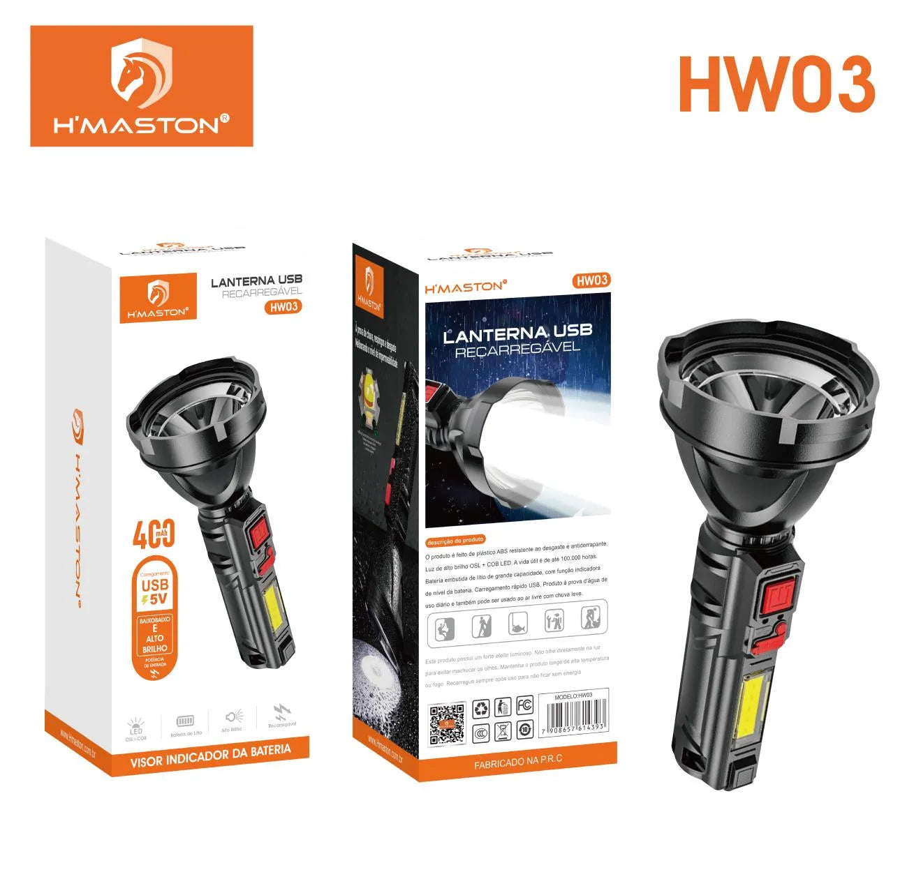 H'maston HW03 Lanterna de Cabeça Recarregável 9 LEDs à Prova D'água
