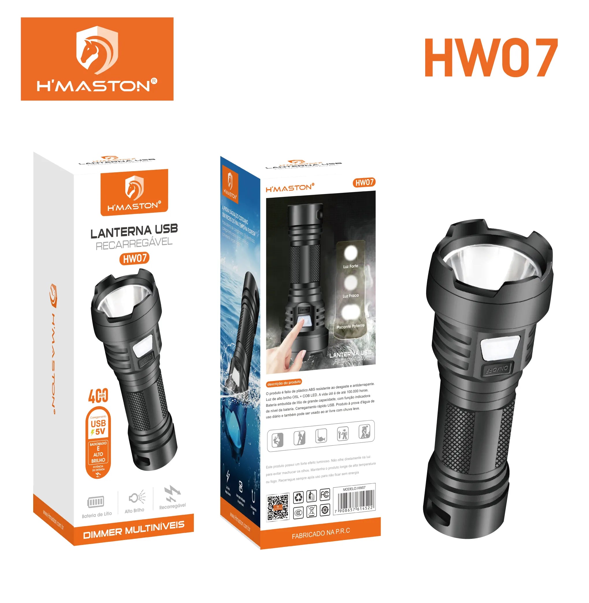 H'Maston HW07 Lanterna de Cabeça Recarregável 9 LEDs à Prova D'água