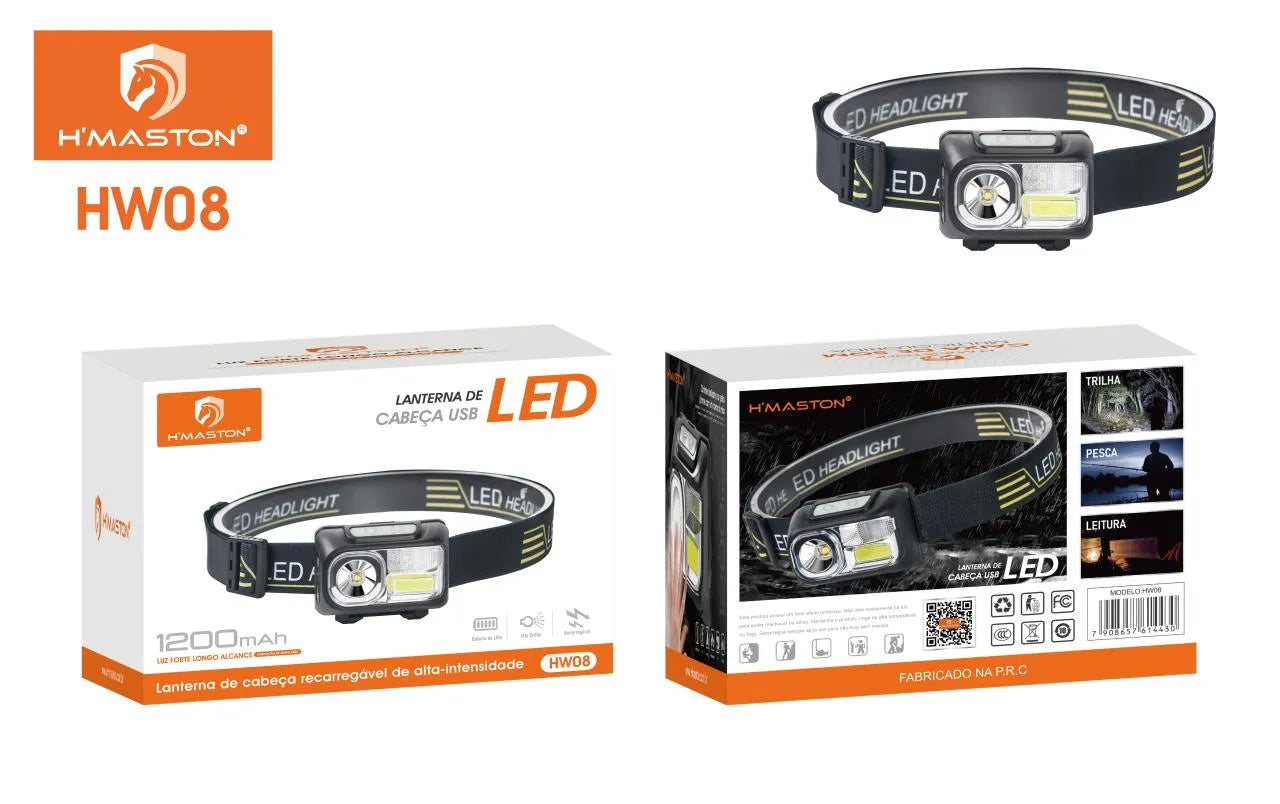H'Maston HW08 Lanterna de Cabeça Recarregável 9 LEDs à Prova D'água