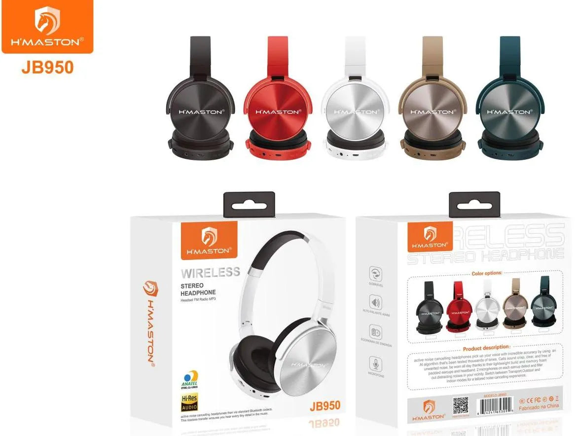 H'MASTON JB950 Fone Bluetooth On Ear Sem Fio com Rádio FM