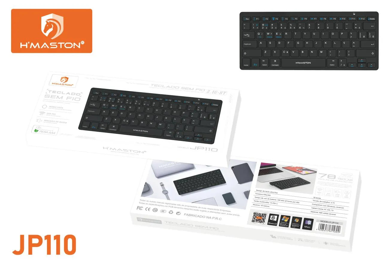 H'Maston JP110 Teclado Sem Fio Compacto e Ergônomico para Escritório