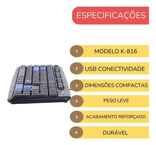 H'Maston K816 Teclado Prova D'Água USB Português - Eleadermall