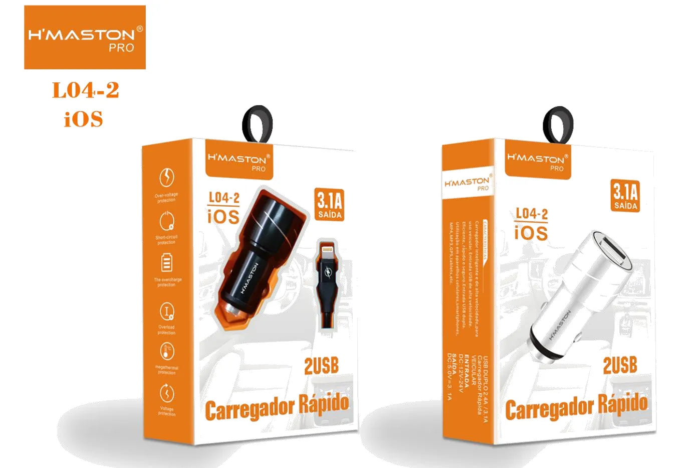 H'Maston L04 Carregador Veicular 2 USB Turbo 3.1A - Carregamento Rápido